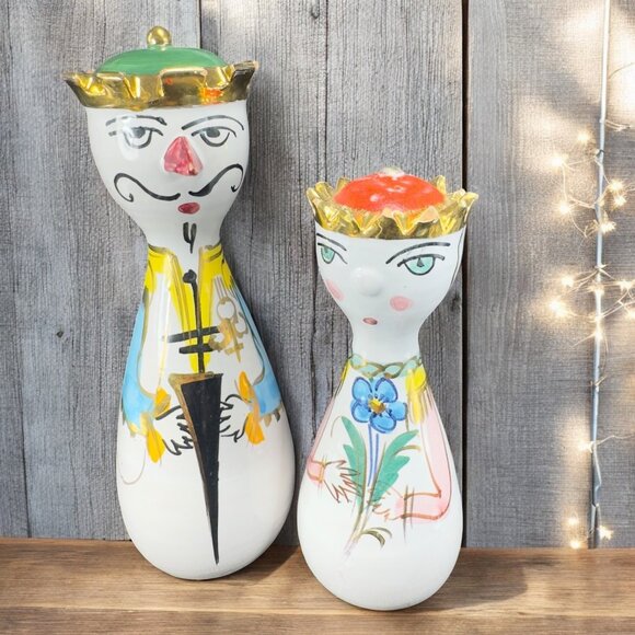 Vintage Bitossi Italian King And Queen Salt and Pepper Shakers Set Pottery READ - Picture 1 of 13